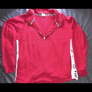 Red black white zip up long sleeve PINK S